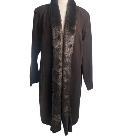 Vtg Anna Maxwells Brown Sheer over coat faux fur collar wedding ,cocktails 18W - Picture 2 of 8